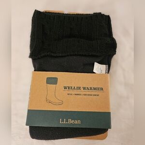 NEW L.L. Bean Wellie Warmer Black Cable Knit Warm Fleece Liner Size Medium 8/9 T